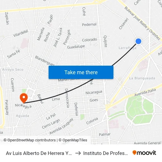 Av Luis Alberto De Herrera Y Monte Caseros to Instituto De Profesores Artigas map