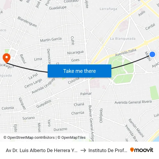 Av  Dr. Luis Alberto De Herrera Y Republica De El Salvador to Instituto De Profesores Artigas map