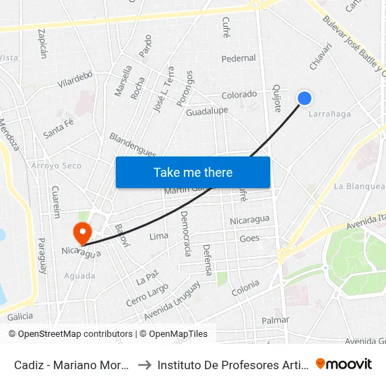 Cadiz - Mariano Moreno to Instituto De Profesores Artigas map