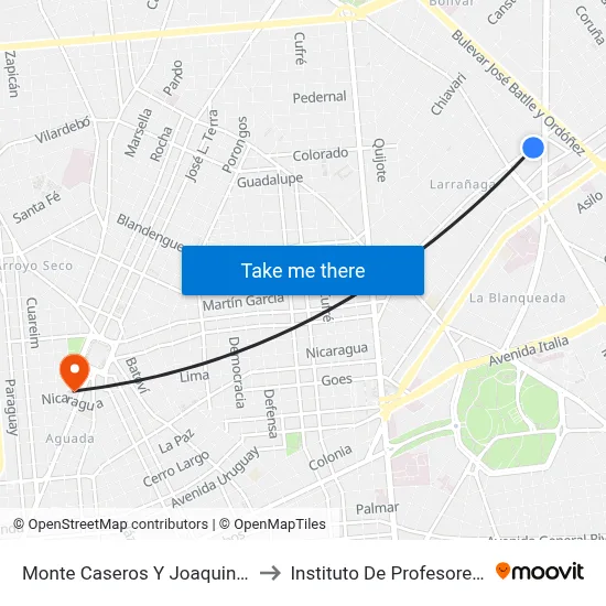 Monte Caseros Y Joaquin Campana to Instituto De Profesores Artigas map