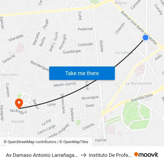 Av Damaso Antonio Larrañaga Y Tomas Gomensoro to Instituto De Profesores Artigas map