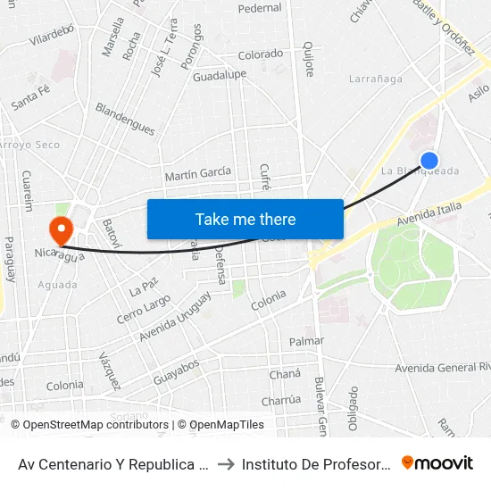 Av Centenario Y Republica Dominicana to Instituto De Profesores Artigas map