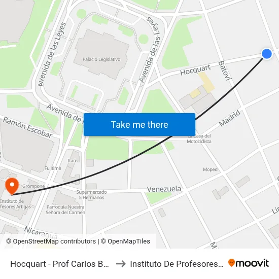 Hocquart - Prof Carlos Bacigalupi to Instituto De Profesores Artigas map