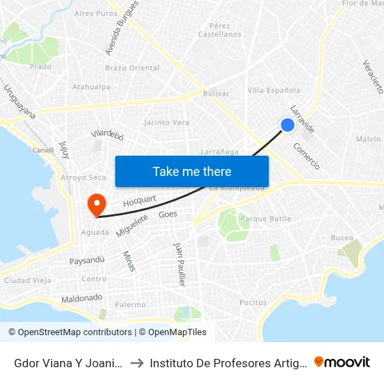 Gdor Viana Y Joanico to Instituto De Profesores Artigas map