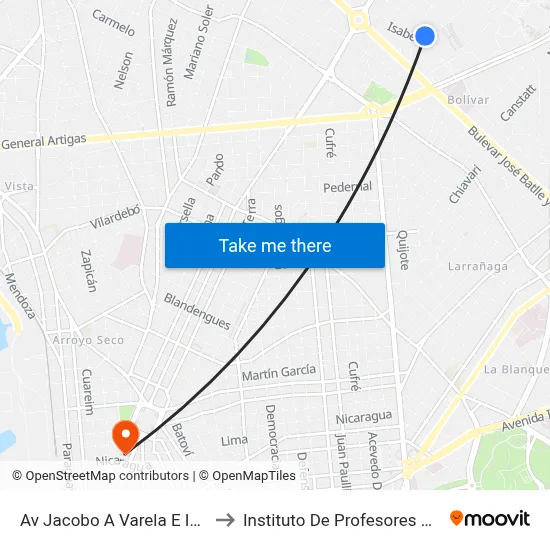 Av Jacobo A Varela E Isabela to Instituto De Profesores Artigas map