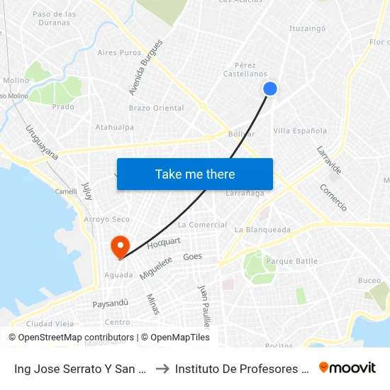 Ing Jose Serrato Y San Gabriel to Instituto De Profesores Artigas map