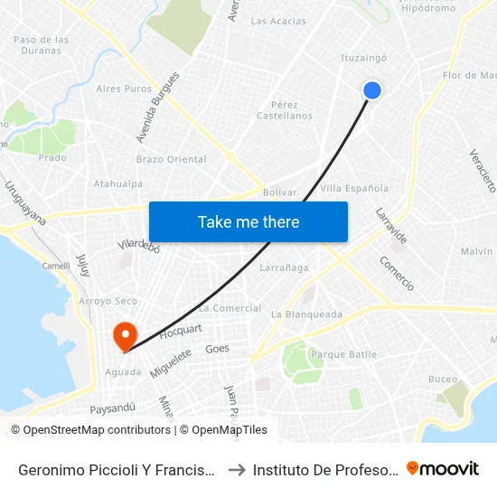 Geronimo Piccioli Y Francisco Sainz Rosas to Instituto De Profesores Artigas map