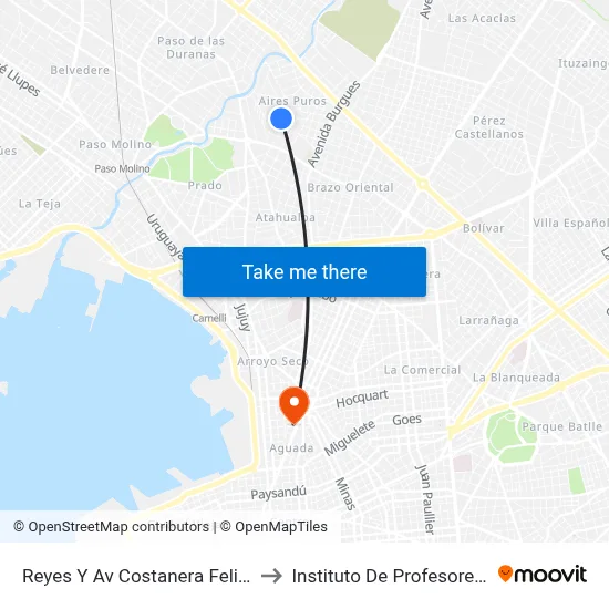 Reyes Y Av Costanera Felipe Carape to Instituto De Profesores Artigas map