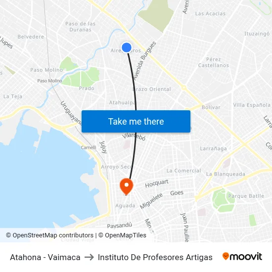 Atahona - Vaimaca to Instituto De Profesores Artigas map