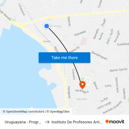 Uruguayana - Progreso to Instituto De Profesores Artigas map