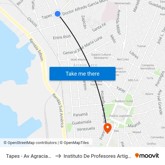 Tapes - Av Agraciada to Instituto De Profesores Artigas map