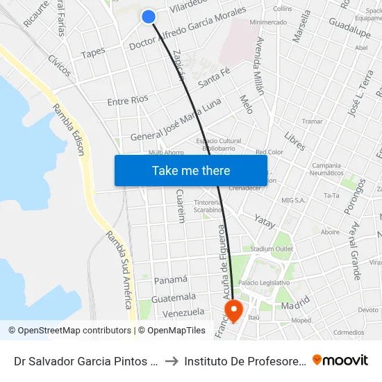 Dr Salvador Garcia Pintos Y Castillos to Instituto De Profesores Artigas map
