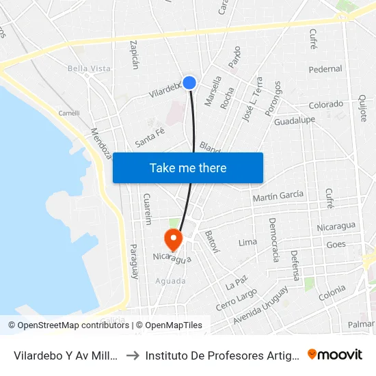 Vilardebo Y Av Millan to Instituto De Profesores Artigas map