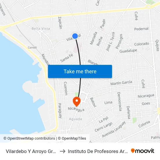 Vilardebo Y Arroyo Grande to Instituto De Profesores Artigas map