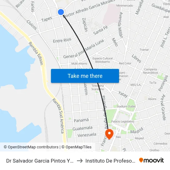 Dr Salvador Garcia Pintos Y Av Agraciada to Instituto De Profesores Artigas map