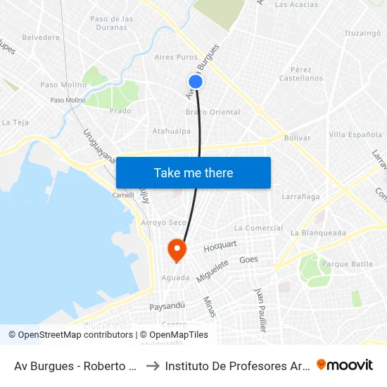 Av Burgues - Roberto Koch to Instituto De Profesores Artigas map