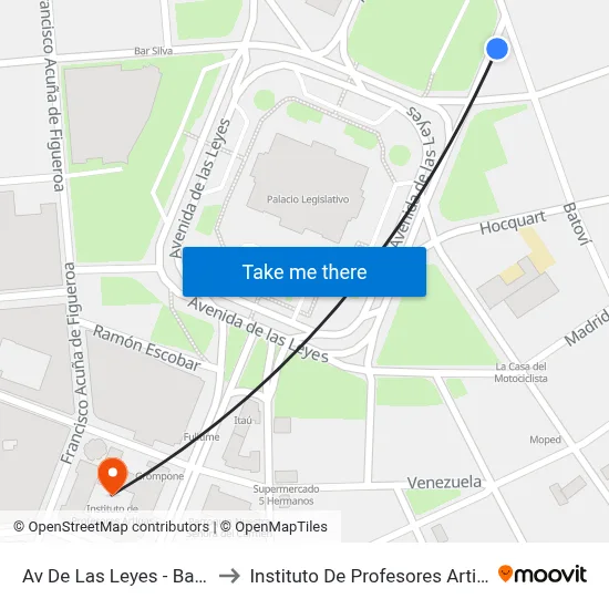 Av De Las Leyes - Batovi to Instituto De Profesores Artigas map