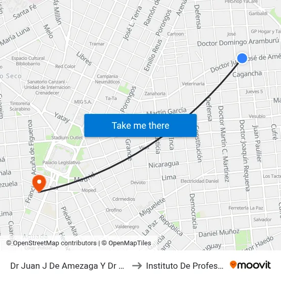 Dr Juan J De Amezaga Y Dr Joaquin Requena to Instituto De Profesores Artigas map