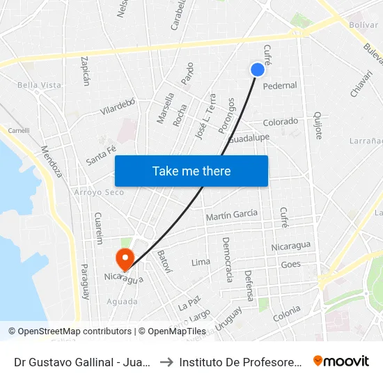 Dr Gustavo Gallinal - Juan Paullier to Instituto De Profesores Artigas map