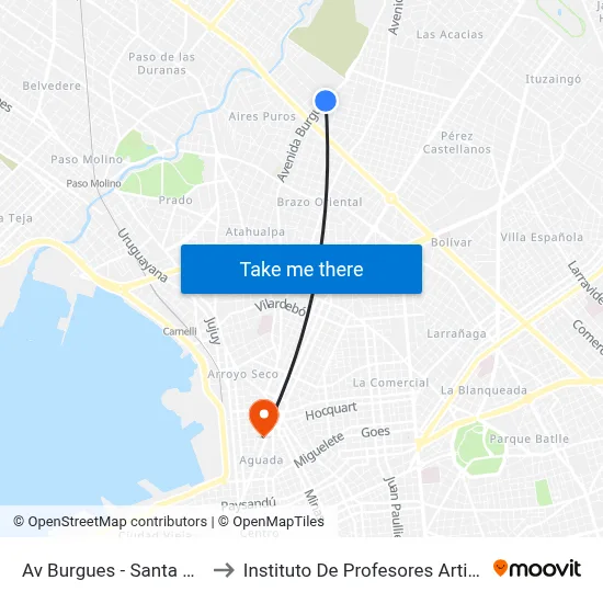 Av Burgues - Santa Ana to Instituto De Profesores Artigas map