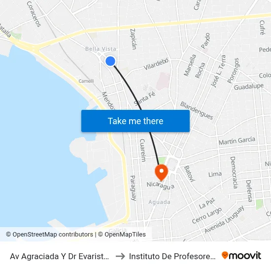 Av Agraciada Y Dr Evaristo Ciganda to Instituto De Profesores Artigas map