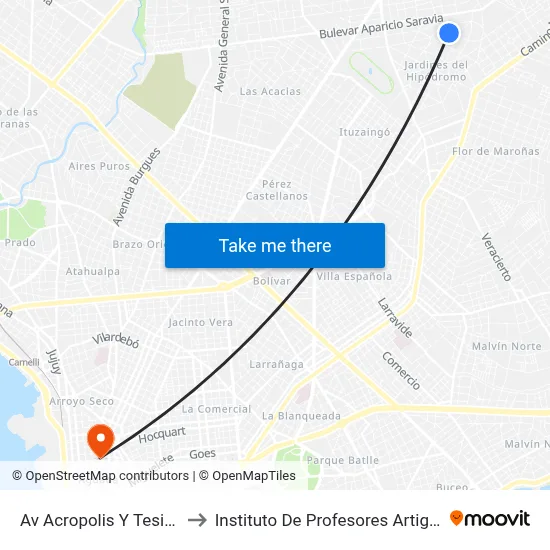 Av Acropolis Y Tesino to Instituto De Profesores Artigas map