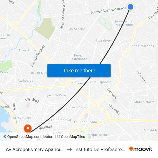 Av Acropolis Y Bv Aparicio Saravia to Instituto De Profesores Artigas map