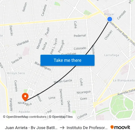 Juan Arrieta - Bv Jose Batlle Y Ordoñez to Instituto De Profesores Artigas map