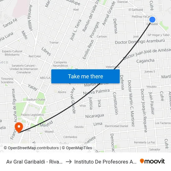 Av Gral Garibaldi - Rivadavia to Instituto De Profesores Artigas map