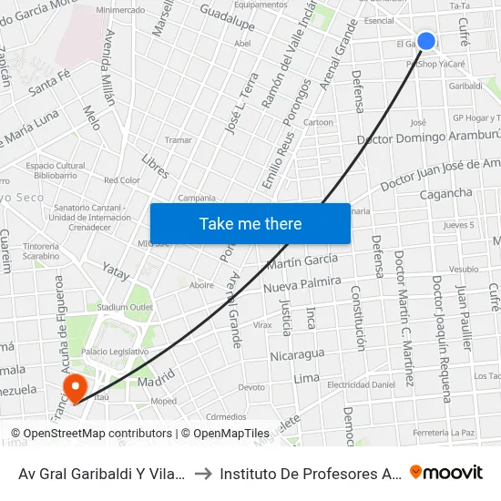 Av Gral Garibaldi Y Vilardebo to Instituto De Profesores Artigas map