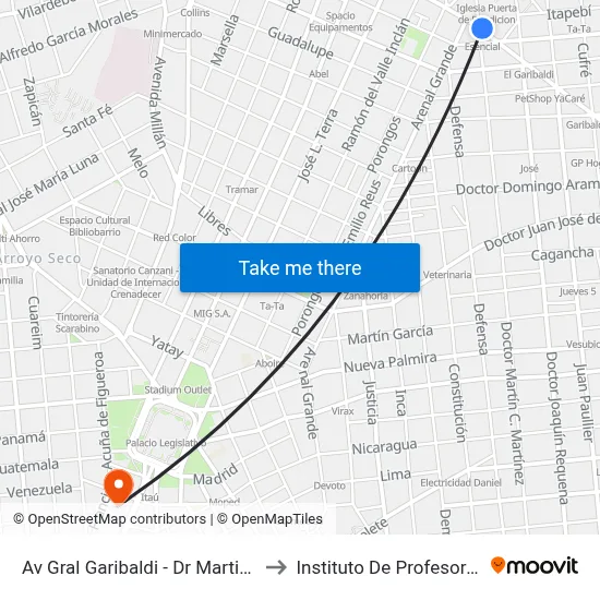 Av Gral Garibaldi - Dr Martin C Martinez to Instituto De Profesores Artigas map