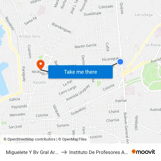 Miguelete Y Bv Gral Artigas to Instituto De Profesores Artigas map