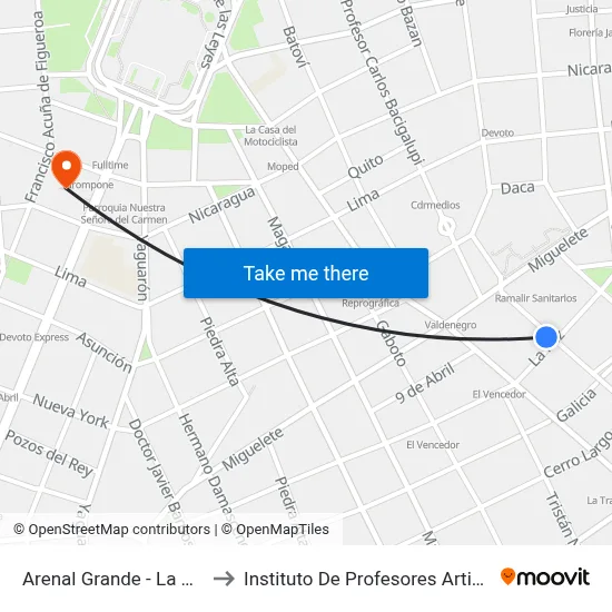 Arenal Grande - La Paz to Instituto De Profesores Artigas map