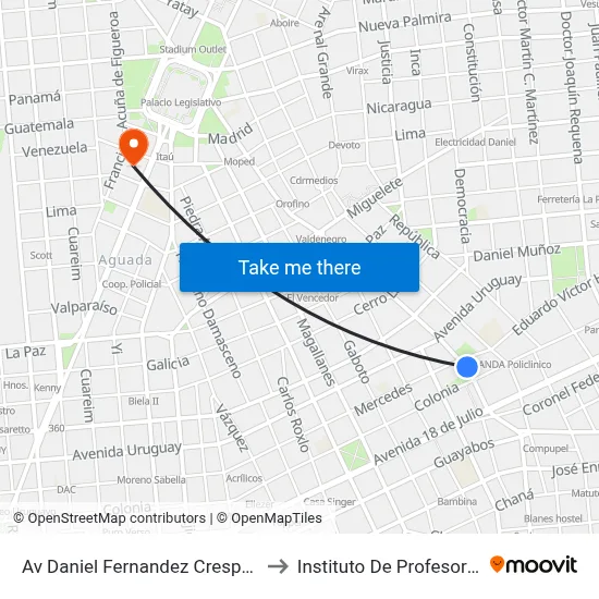 Av Daniel Fernandez Crespo - Mercedes to Instituto De Profesores Artigas map