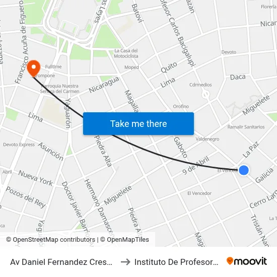 Av Daniel Fernandez Crespo Y La Paz to Instituto De Profesores Artigas map