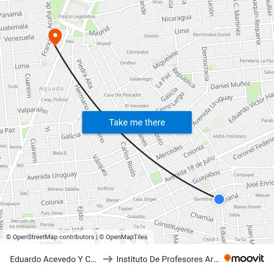 Eduardo Acevedo Y Chana to Instituto De Profesores Artigas map