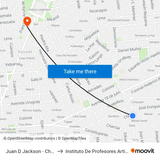Juan D Jackson - Chana to Instituto De Profesores Artigas map