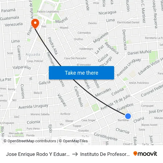 Jose Enrique Rodo Y Eduardo Acevedo to Instituto De Profesores Artigas map