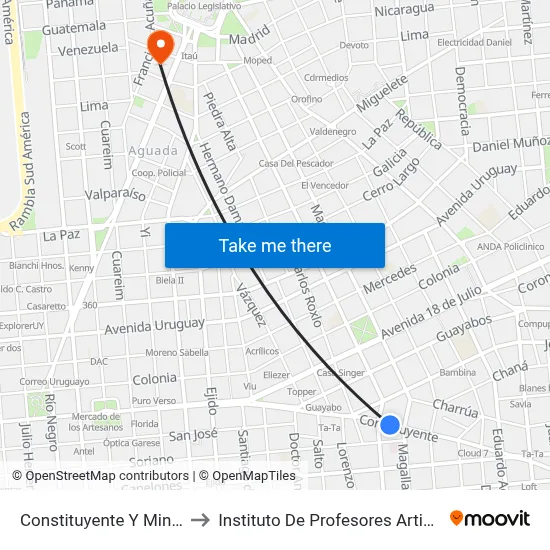Constituyente Y Minas to Instituto De Profesores Artigas map