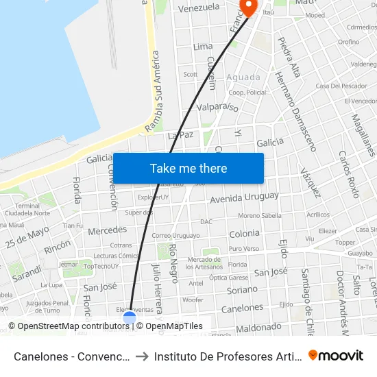Canelones - Convencion to Instituto De Profesores Artigas map
