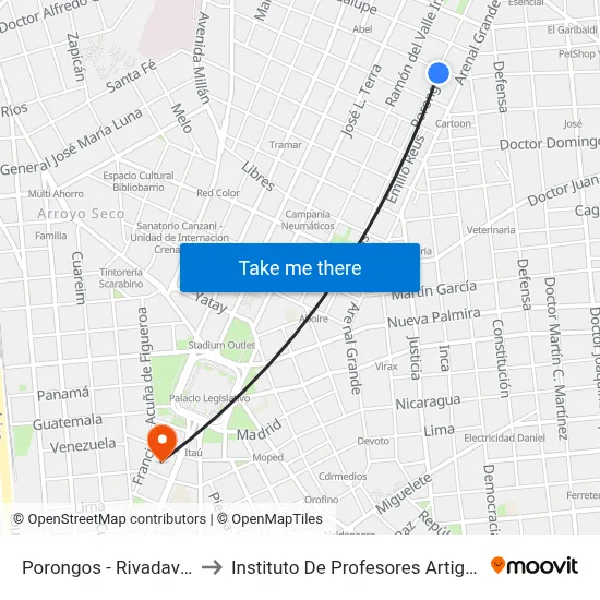 Porongos - Rivadavia to Instituto De Profesores Artigas map