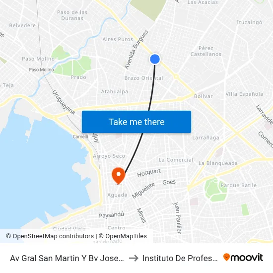 Av Gral San Martin Y Bv Jose Batlle Y Ordoñez to Instituto De Profesores Artigas map