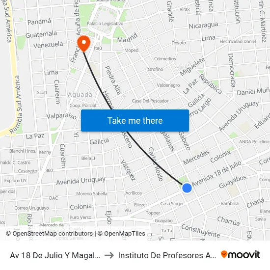 Av 18 De Julio Y Magallanes to Instituto De Profesores Artigas map
