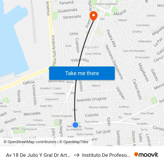 Av 18 De Julio Y Gral Dr Arturo J. Baliñas to Instituto De Profesores Artigas map