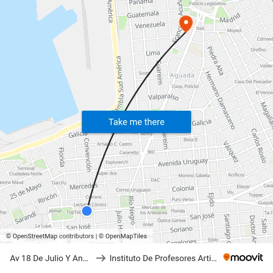 Av 18 De Julio Y Andes to Instituto De Profesores Artigas map