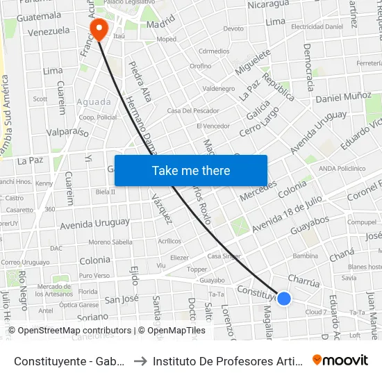 Constituyente - Gaboto to Instituto De Profesores Artigas map