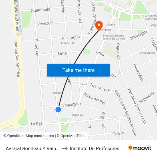 Av Gral Rondeau Y Valparaiso to Instituto De Profesores Artigas map
