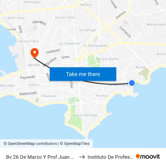 Bv 26 De Marzo Y Prof Juan Carlos Sabat Pebet to Instituto De Profesores Artigas map