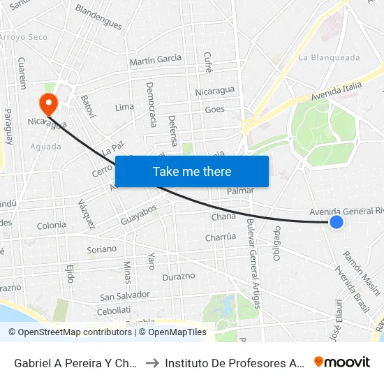 Gabriel A Pereira Y Charrua to Instituto De Profesores Artigas map