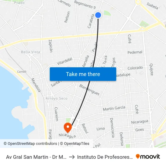 Av Gral San Martin - Dr Magested to Instituto De Profesores Artigas map